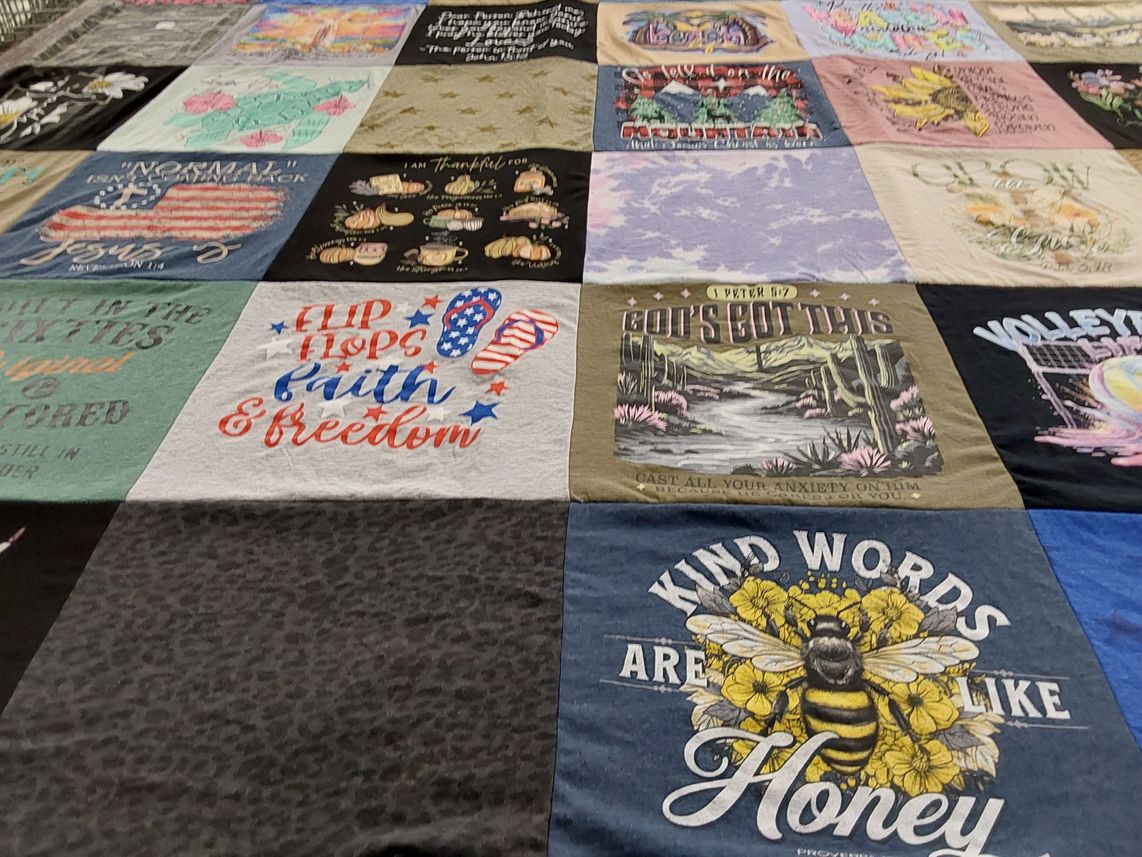 T-shirt quilt with faith, freedom themes by Tammy from MO
