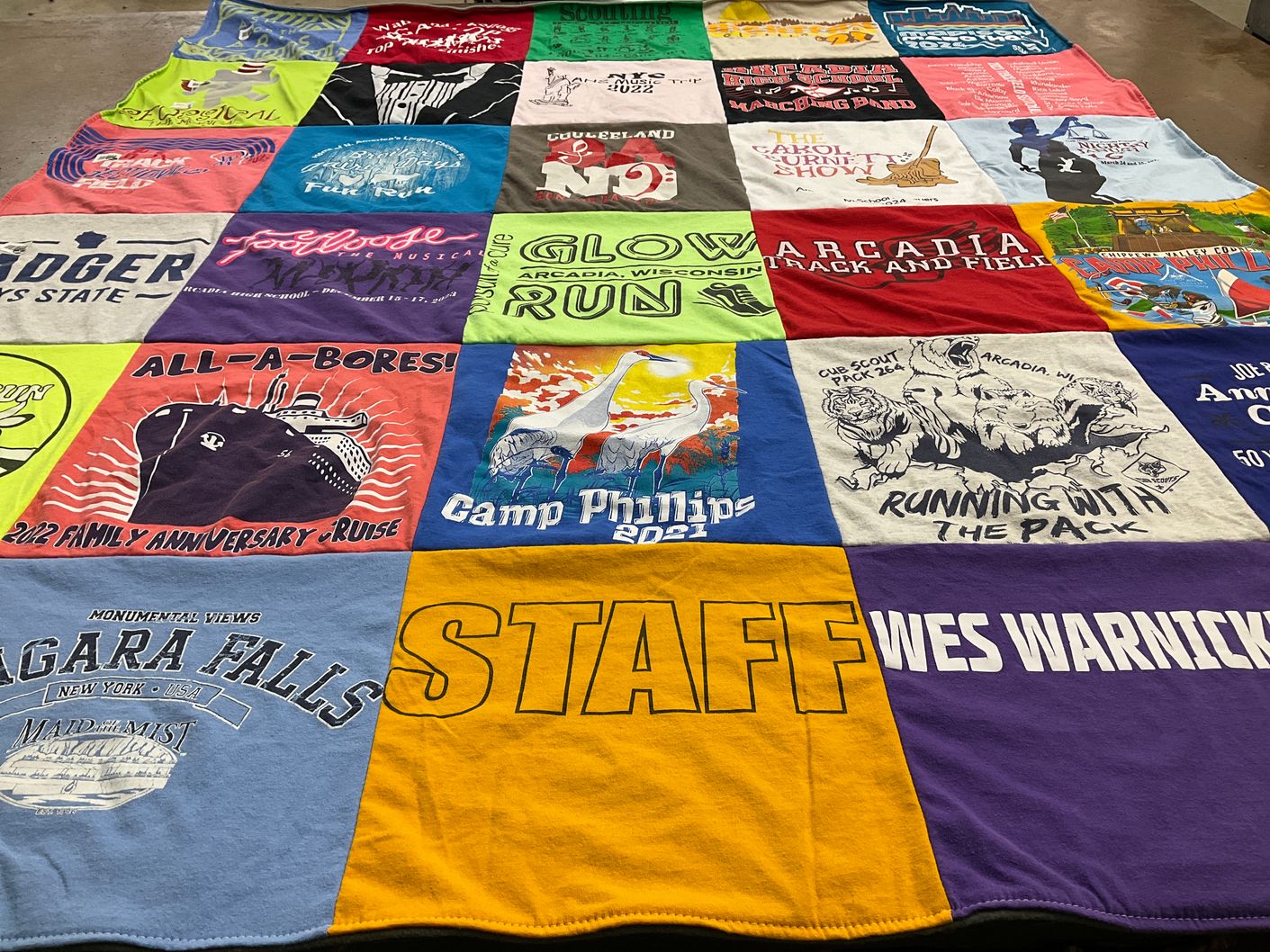 T-shirt quilt from university of wisconsin, arcadia college by Kathy from WI