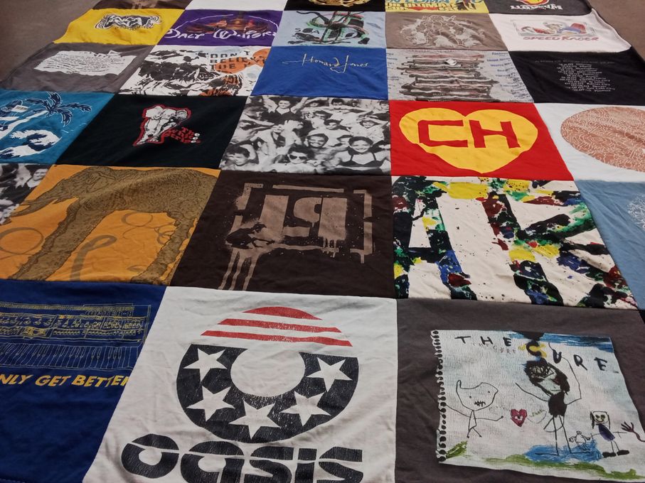 T-shirt quilt with music, art themes by Jorge from FL