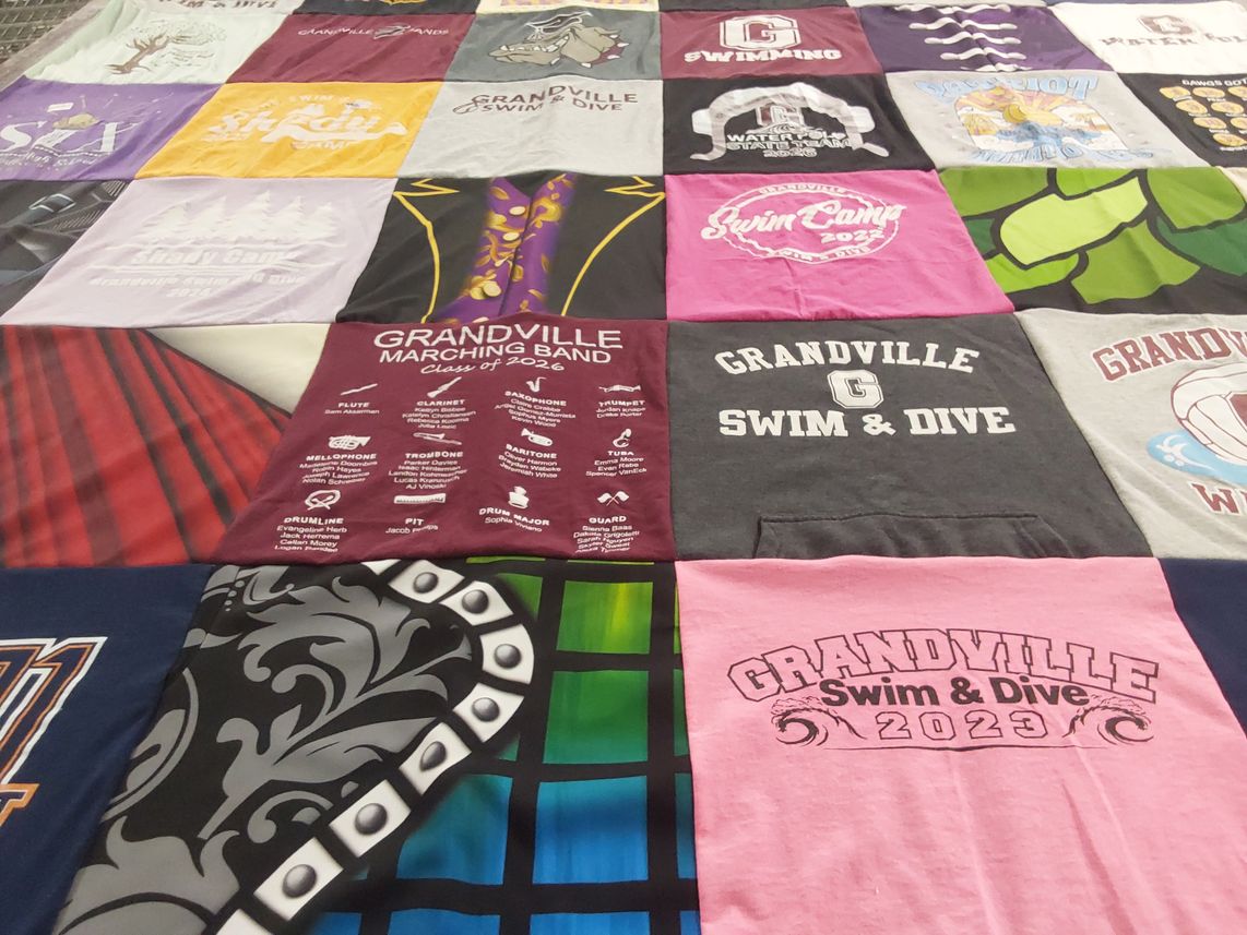 T-shirt quilt featuring grandville swim and dive team by Kristy from MI