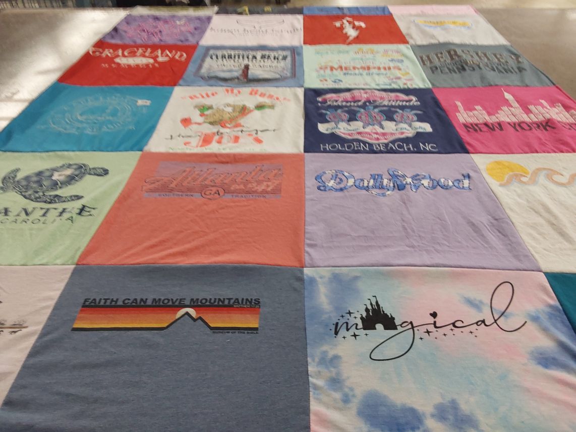 T-shirt quilt with travel, beaches themes by Brandi from NC