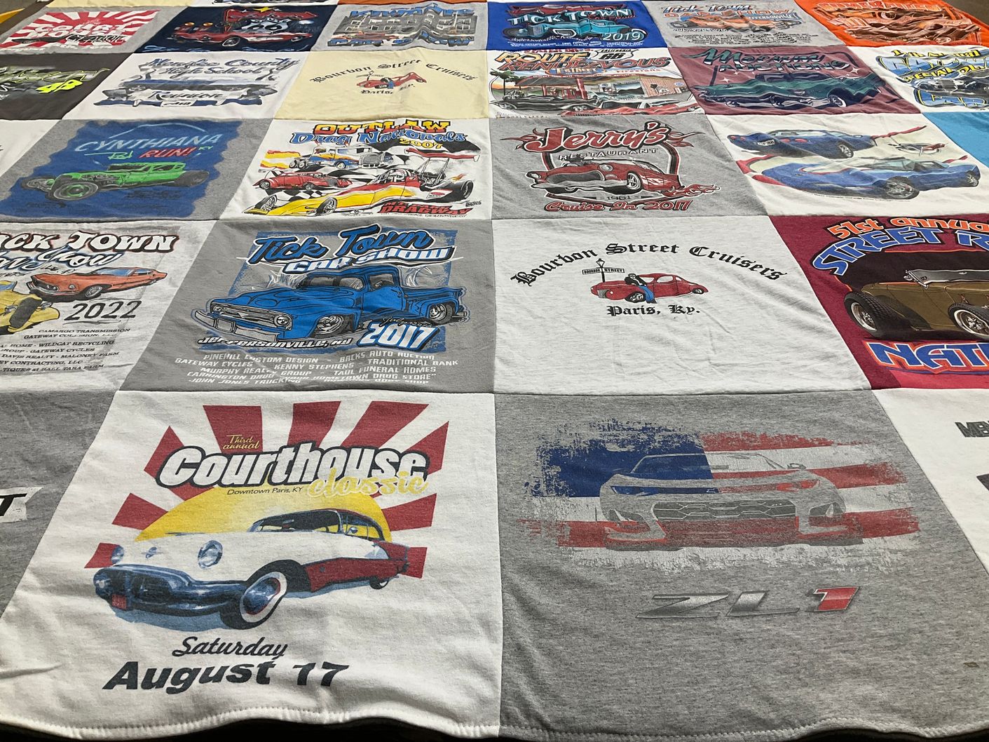 T-shirt quilt with cars, car shows themes by James from KY
