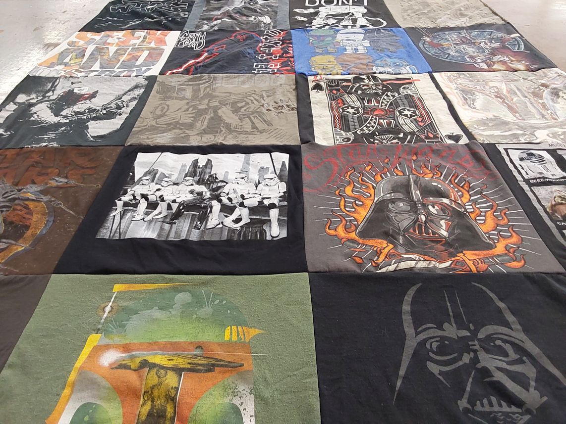 T-shirt quilt with science fiction, movies themes by wendy from OK