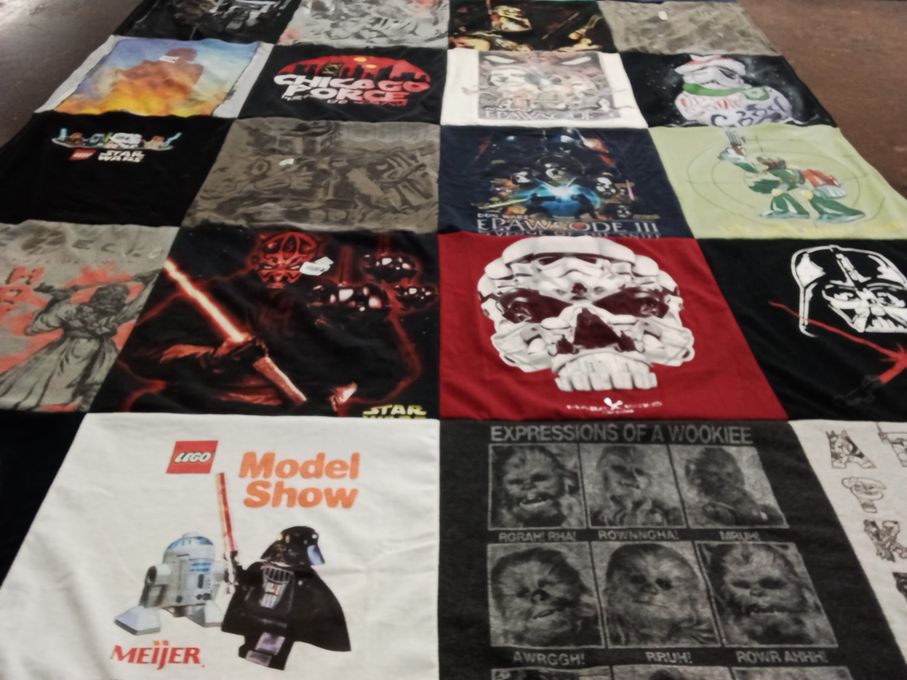 T-shirt quilt with star wars, lego themes by wendy from OK