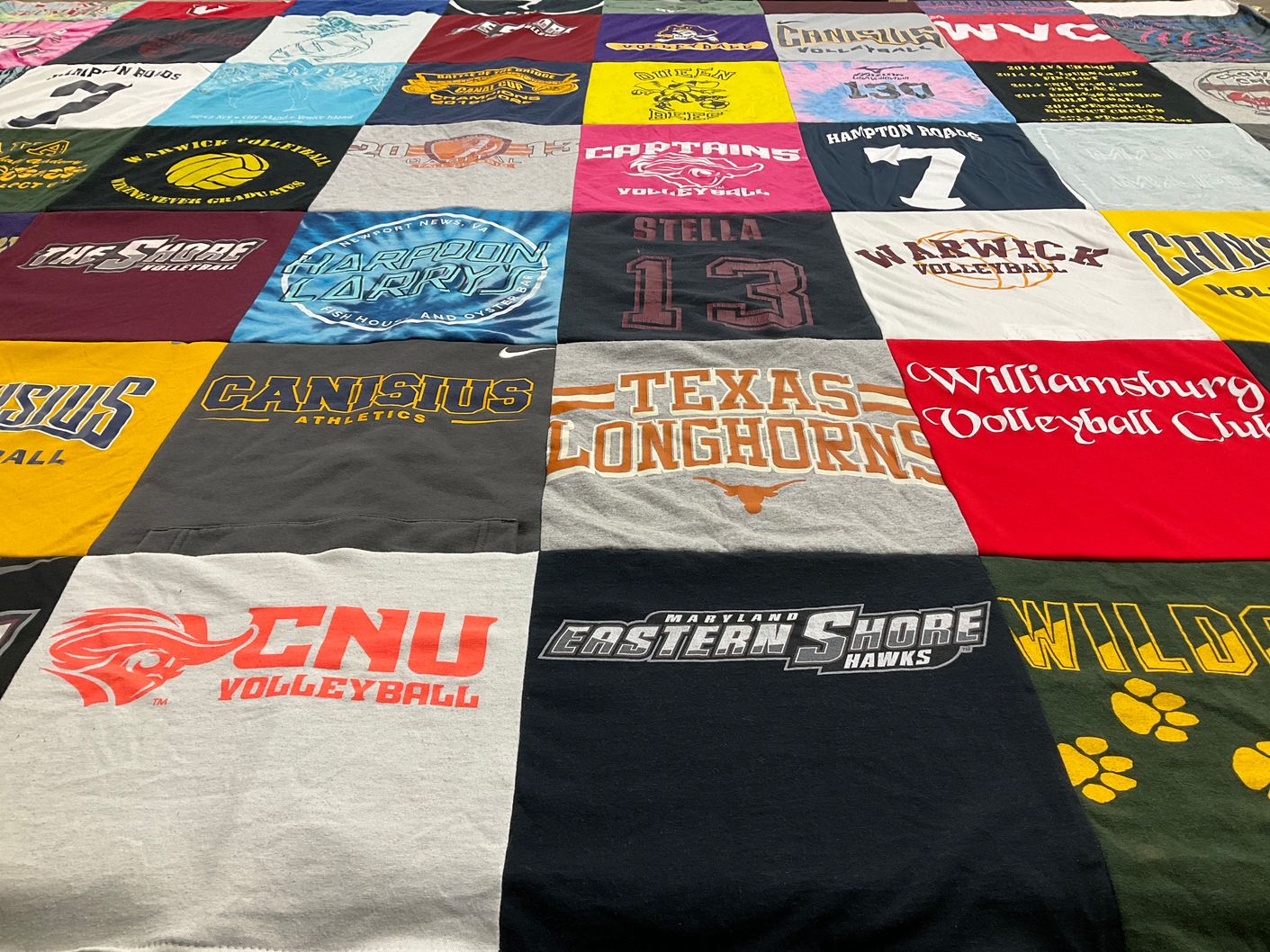 T-shirt quilt featuring texas longhorns volleyball, eastern shore hawks volleyball by Lisa from VA