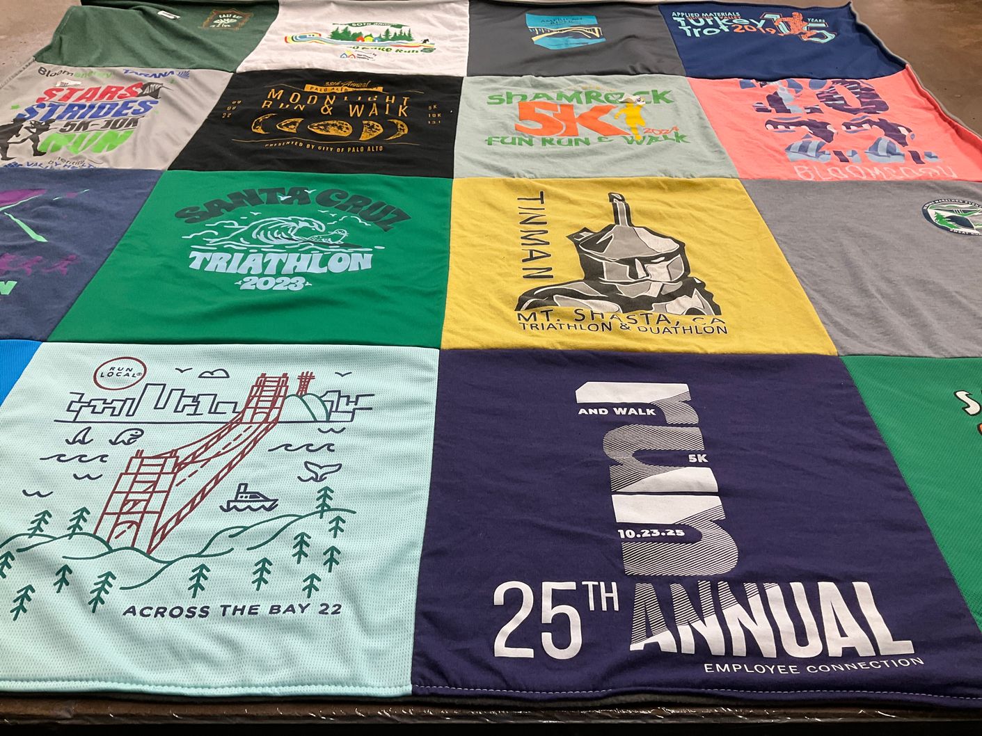 T-shirt quilt with running, walking themes by Philip from CA