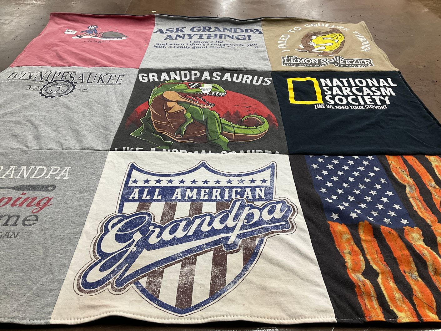 T-shirt quilt with humor, family themes by Jane from MA