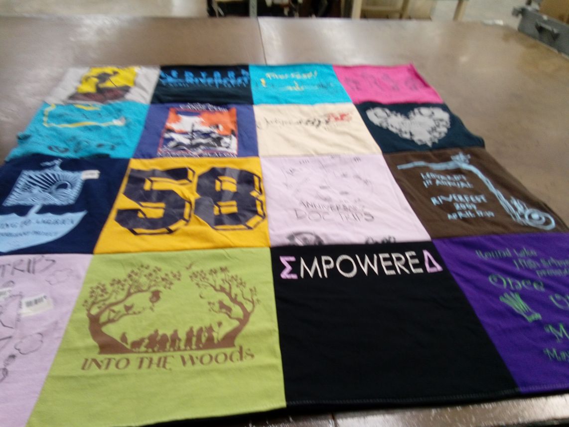 T-shirt quilt with theater, education themes by Catalina from IL