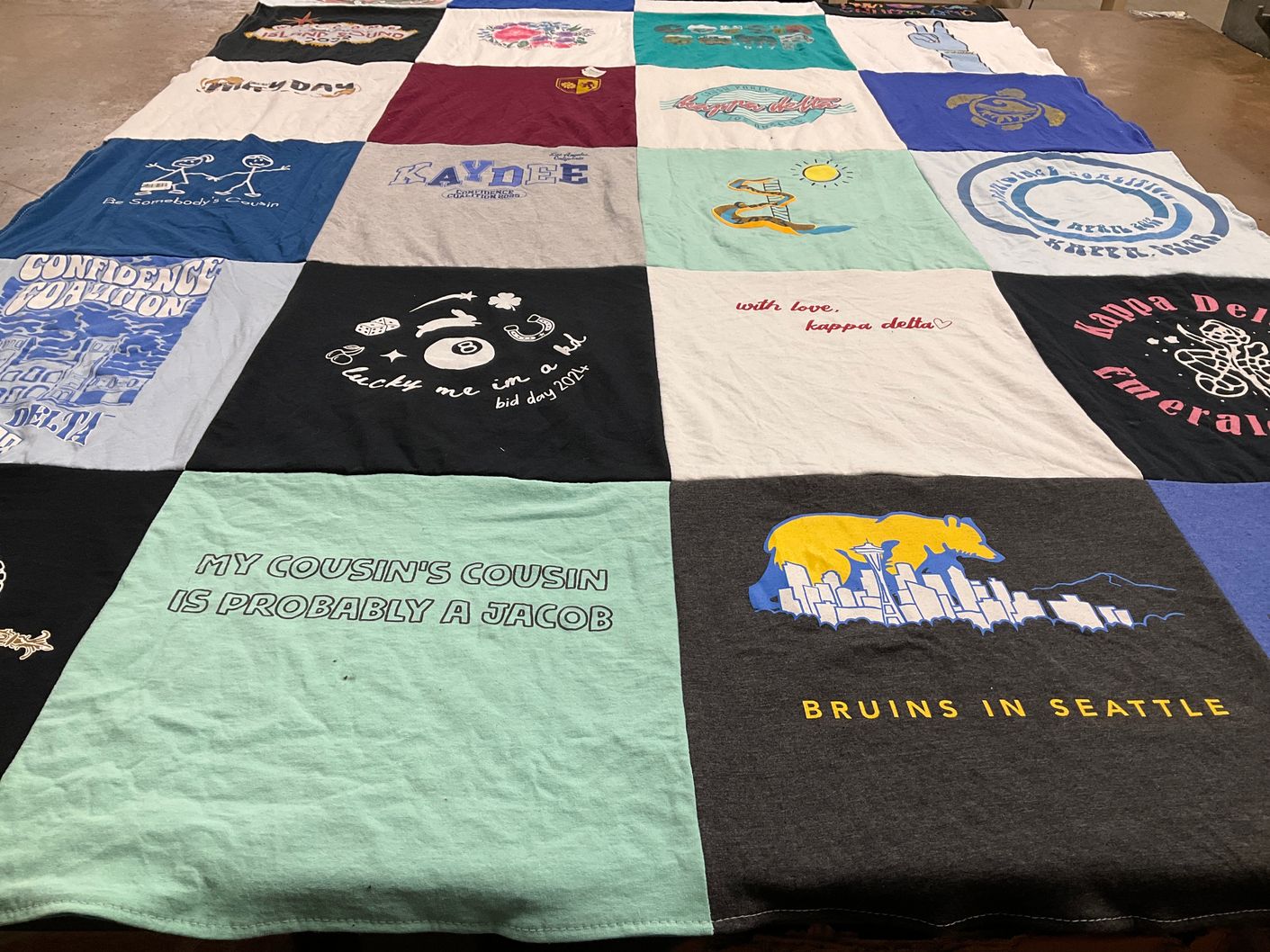T-shirt quilt with sorority, friendship themes by Sasha from WA