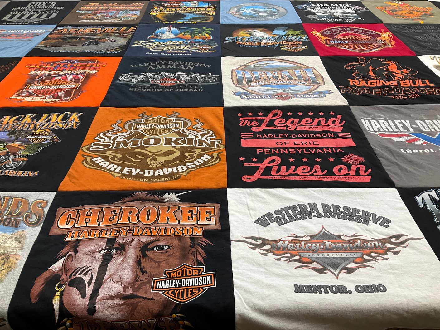 T-shirt quilt with motorcycles, biking themes by Paul from NC