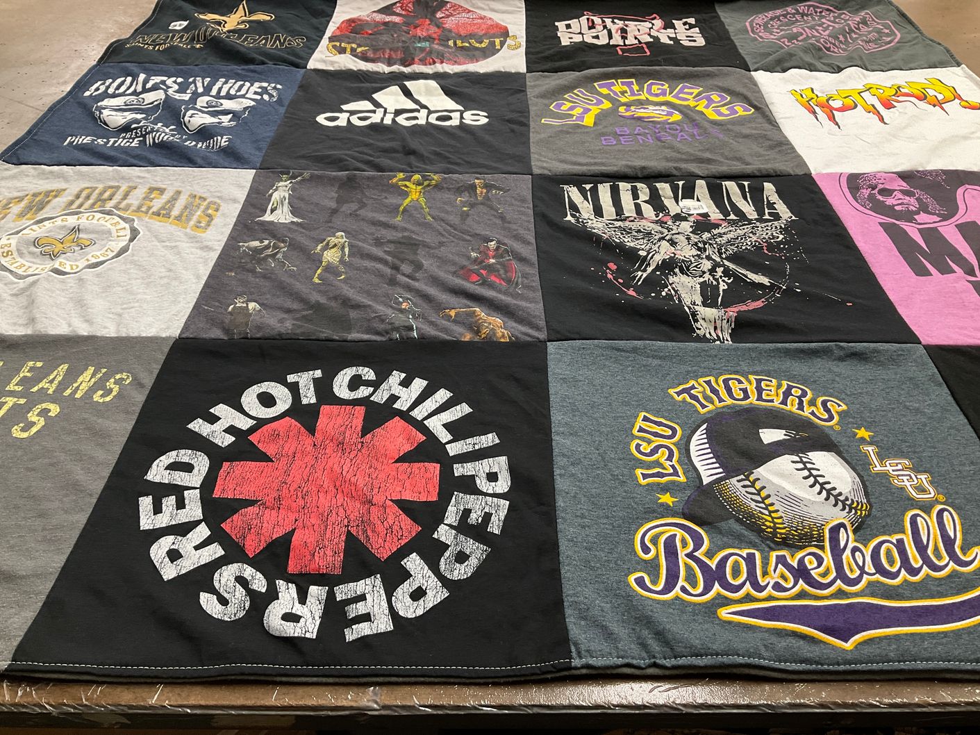 T-shirt quilt featuring lsu tigers baseball, new orleans saints by Angela from LA