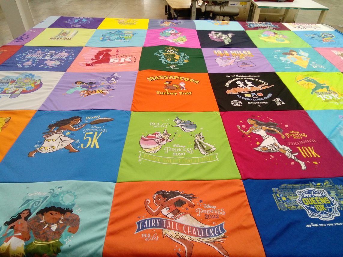T-shirt quilt with running, marathons themes by Dorothy from NY