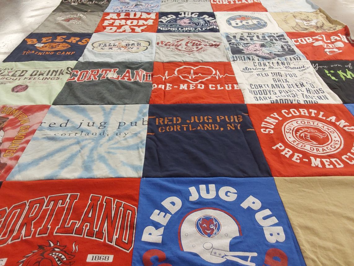T-shirt quilt featuring cortland red dragons by Annalee from VA