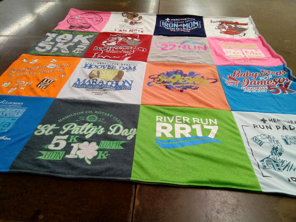 T-shirt quilt with running, marathons themes by Michelle from IL