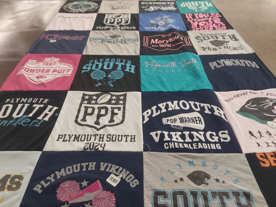 T-shirt quilt featuring plymouth south panthers, plymouth vikings by Nicole F from MA