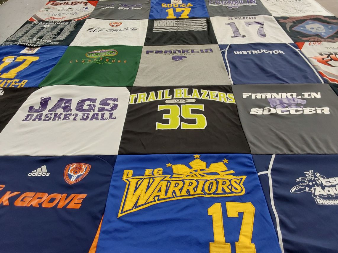 T-shirt quilt featuring franklin soccer team, jags basketball team by Jana from TX
