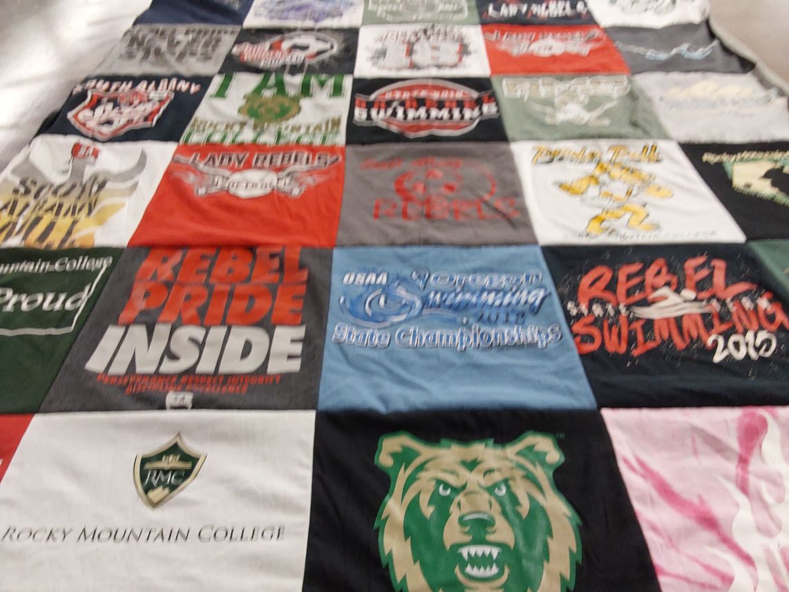 T-shirt quilt from rocky mountain college by Jennifer from OR