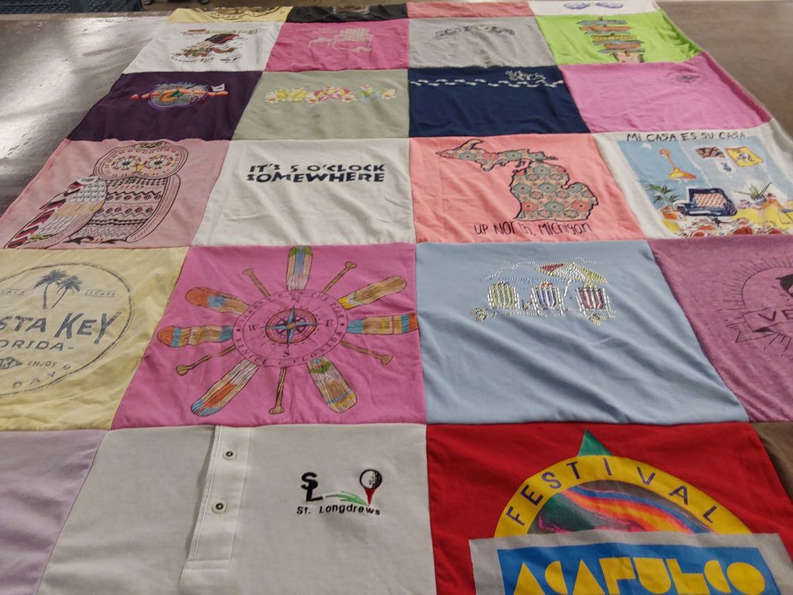 T-shirt quilt with travel, beach themes by Dana from MI