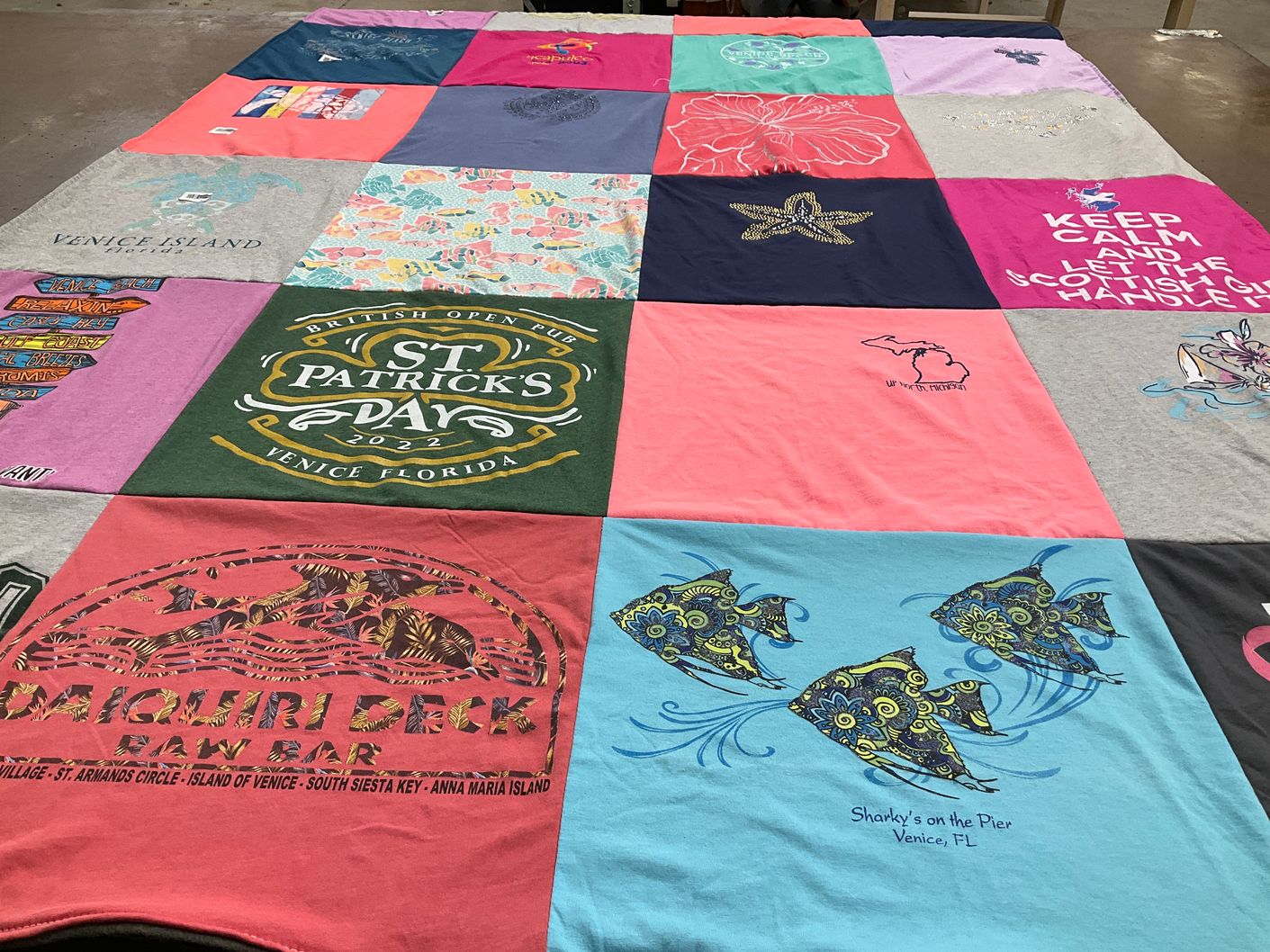 T-shirt quilt with beaches, parties themes by Dana from MI