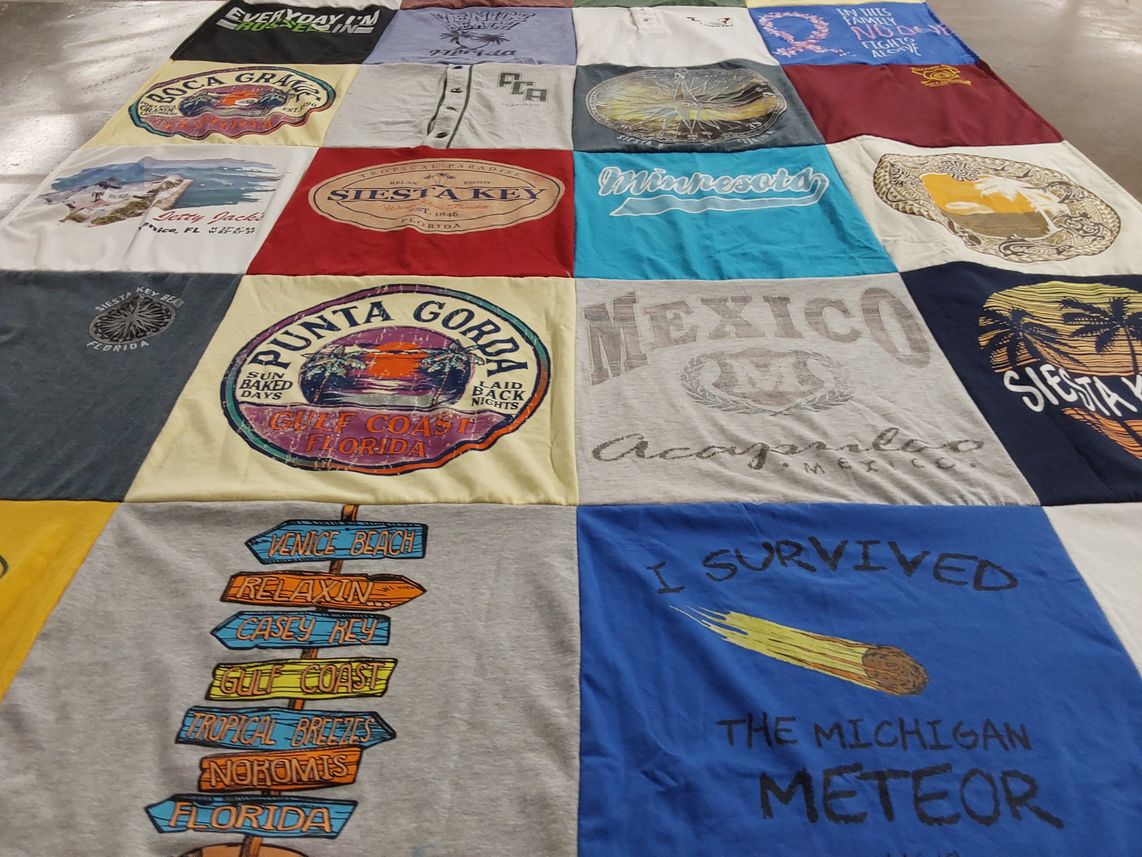 T-shirt quilt with travel, beaches themes by Dana from MI
