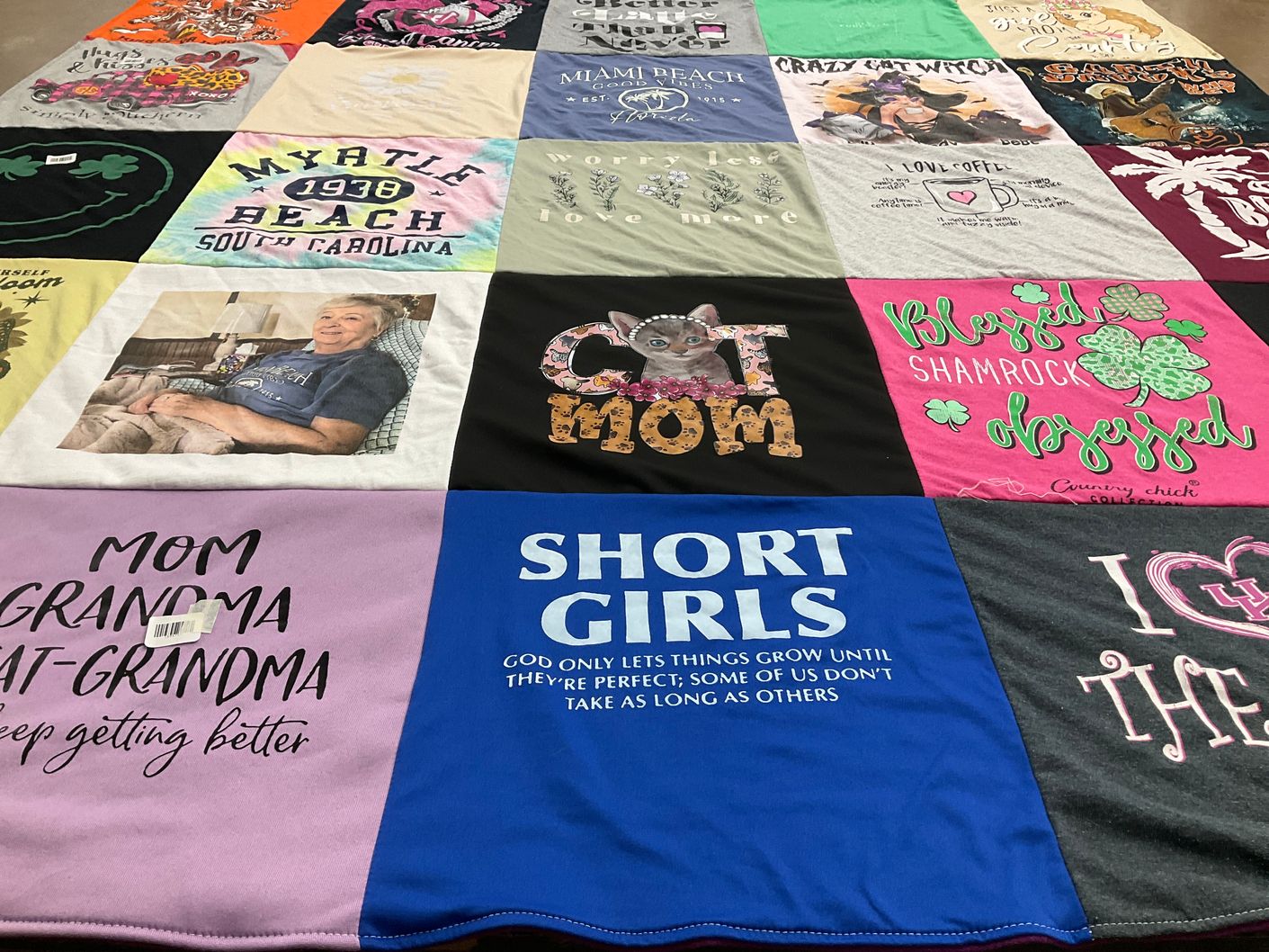 T-shirt quilt with pets, cats themes by Tina from KY