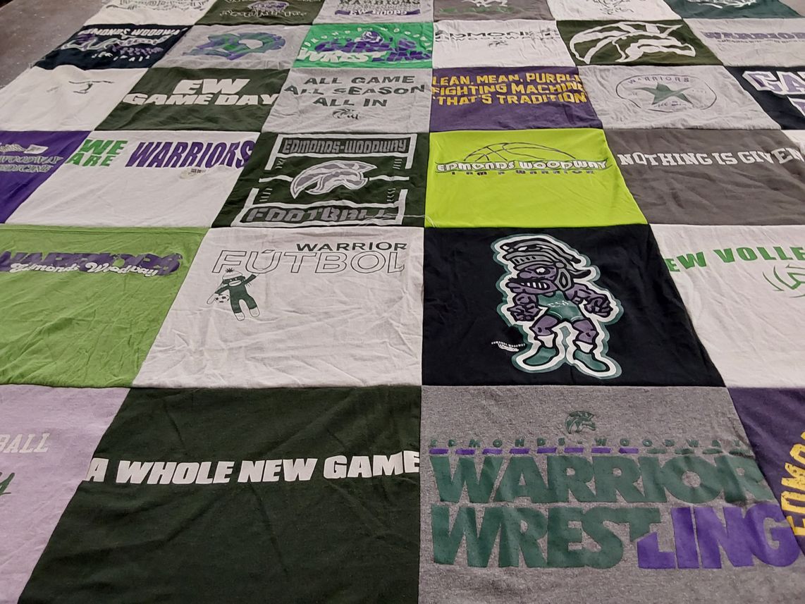T-shirt quilt featuring edmonds woodway warriors by Sandy from WA