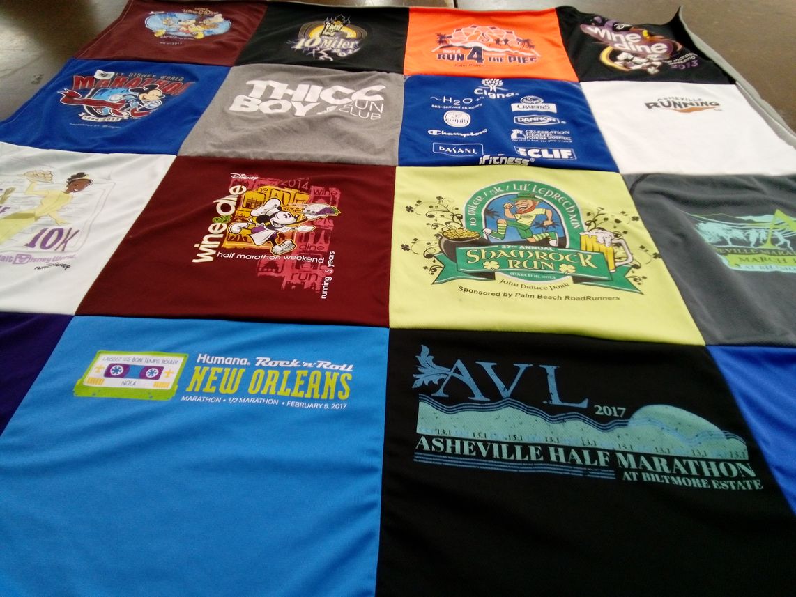 T-shirt quilt with running, fitness themes by Evan from FL
