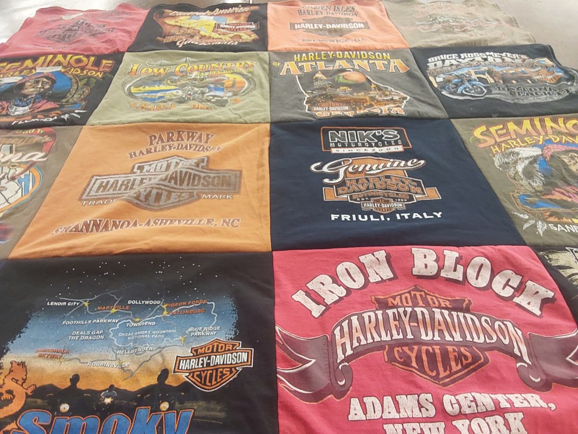 T-shirt quilt with motorcycles, riding themes by Jim from SC