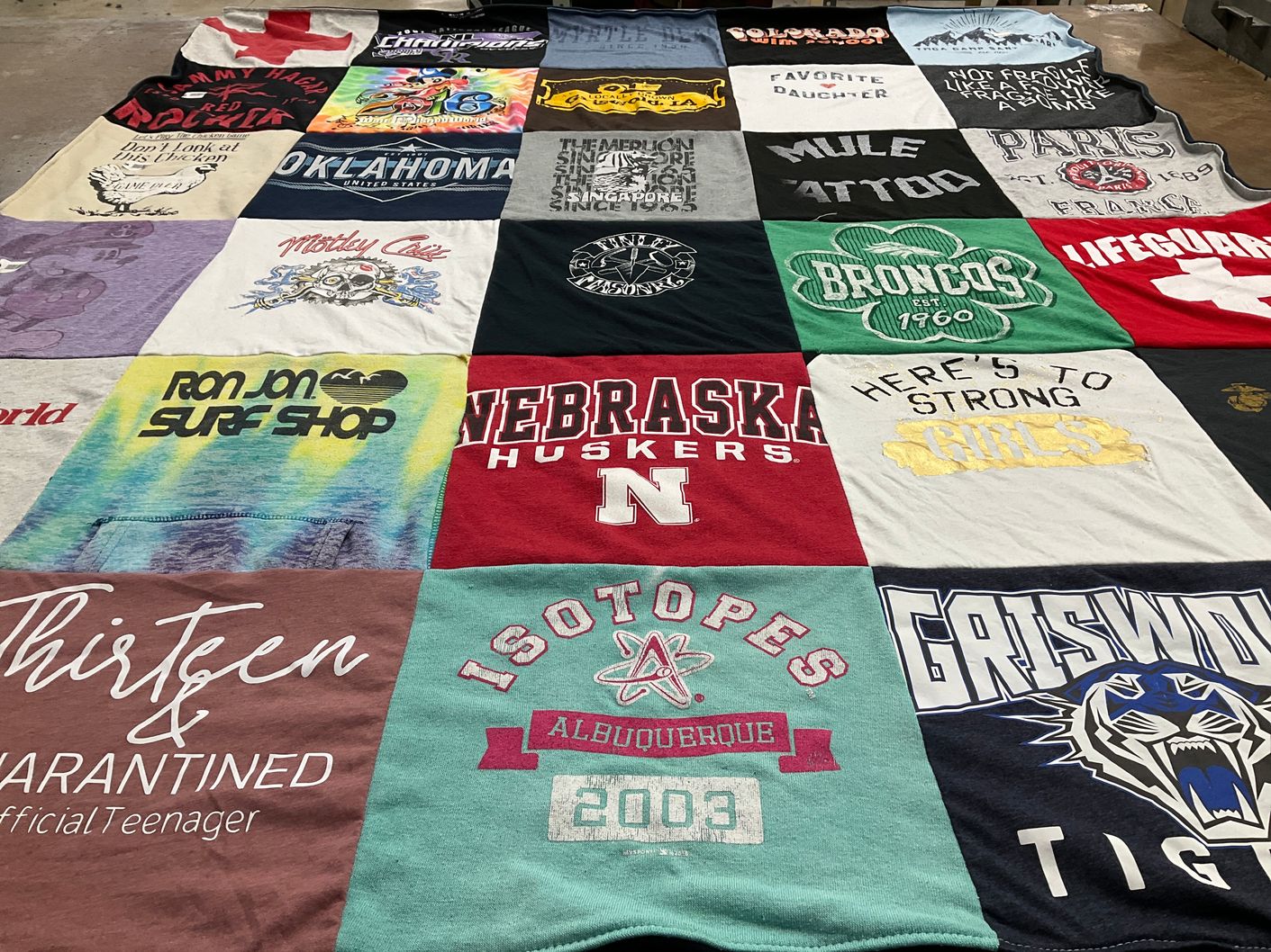 T-shirt quilt featuring nebraska cornhuskers, broncos by Doug from CO