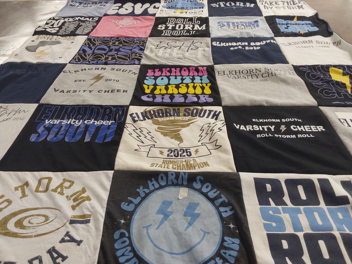 T-shirt quilt featuring elkhorn south varsity cheer by Kelli from NE