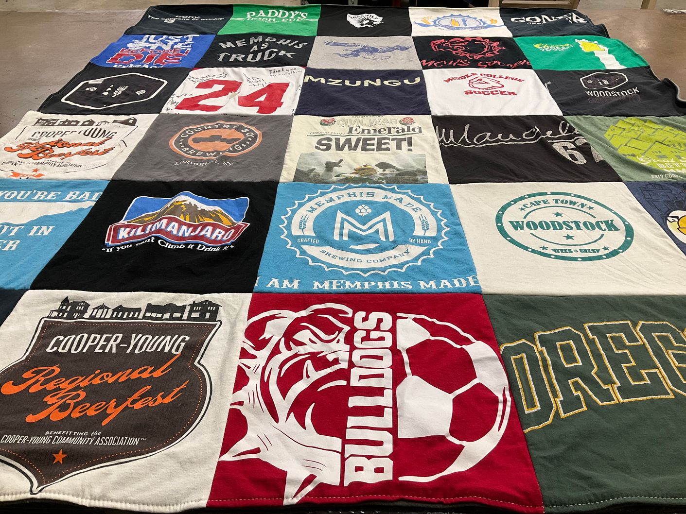 T-shirt quilt with craft beer, travel themes by Trevor from TN
