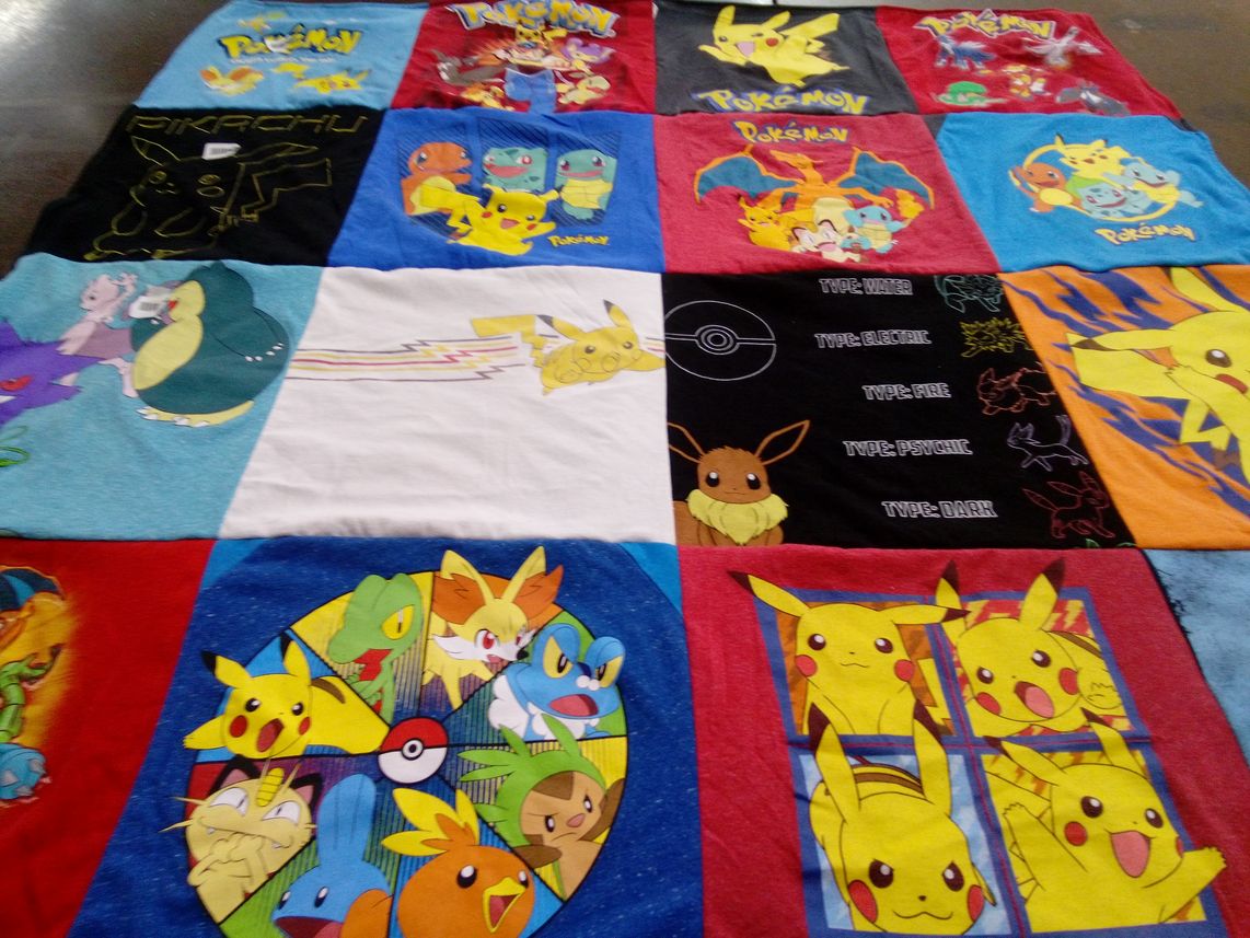 T-shirt quilt with anime, gaming themes by Jeanna from GA
