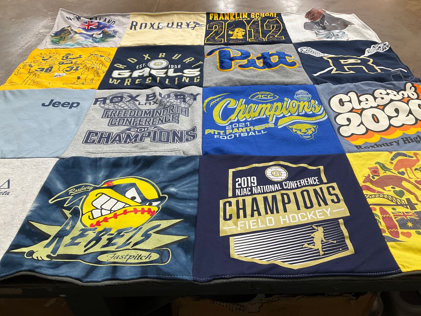 T-shirt quilt featuring pitt panthers football, roxbury rebels fastpitch by Jenifer from NJ