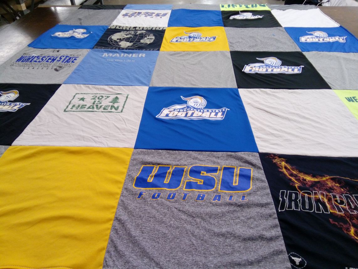 T-shirt quilt featuring worcester state university football by Tanya from ME