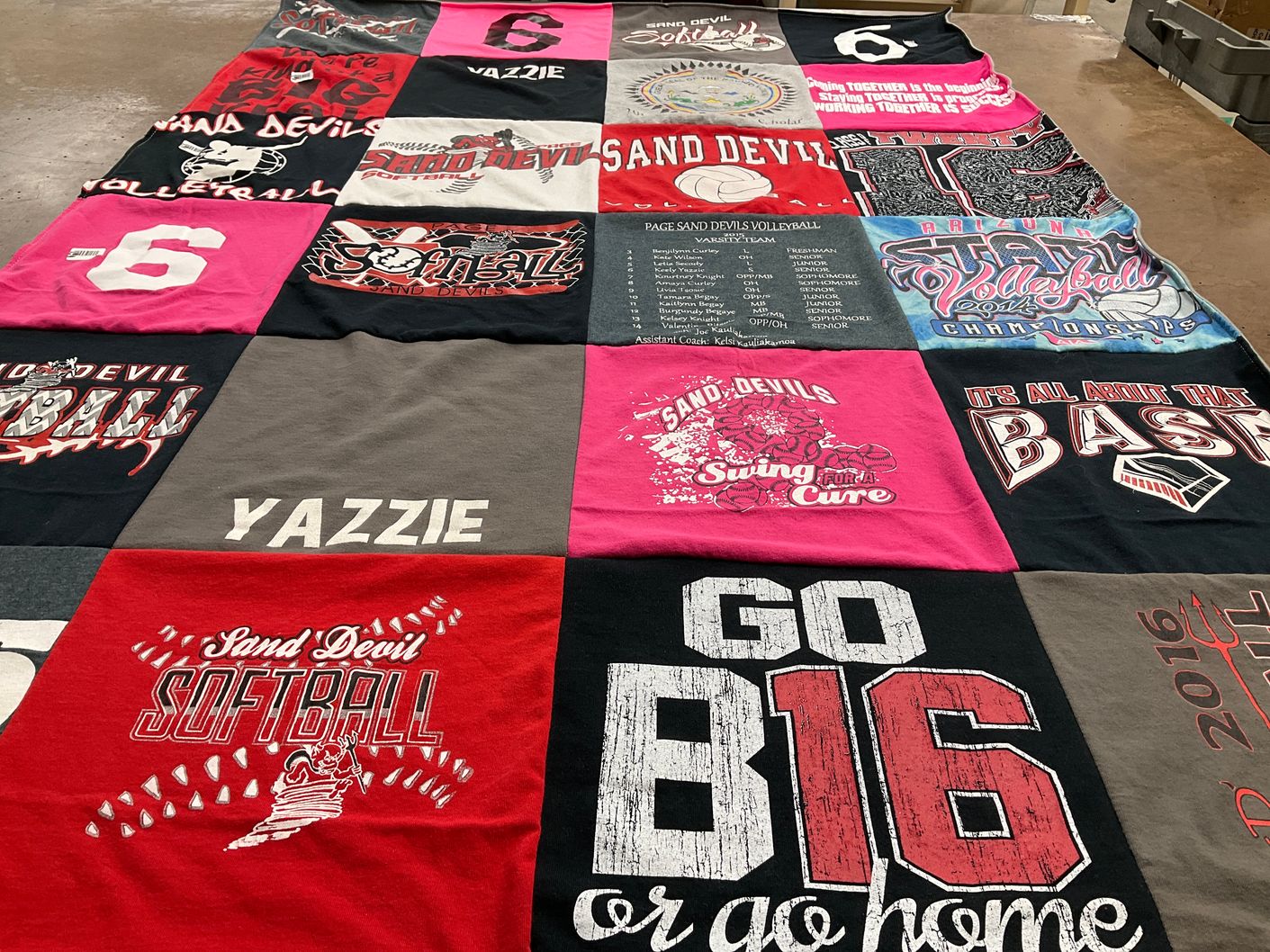T-shirt quilt featuring page sand devils by Evonne from AZ