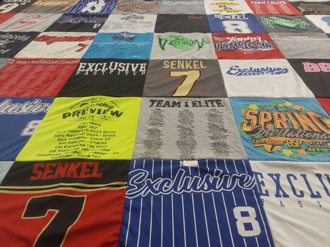 T-shirt quilt with softball themes by Shawna from OK