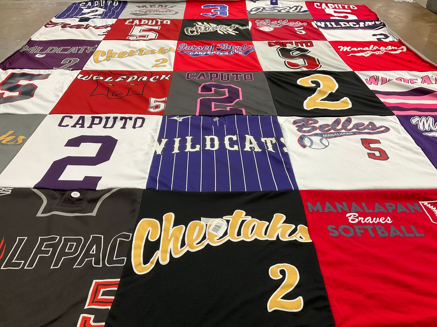 T-shirt quilt featuring wolfpack, wildcats by Gina from NJ