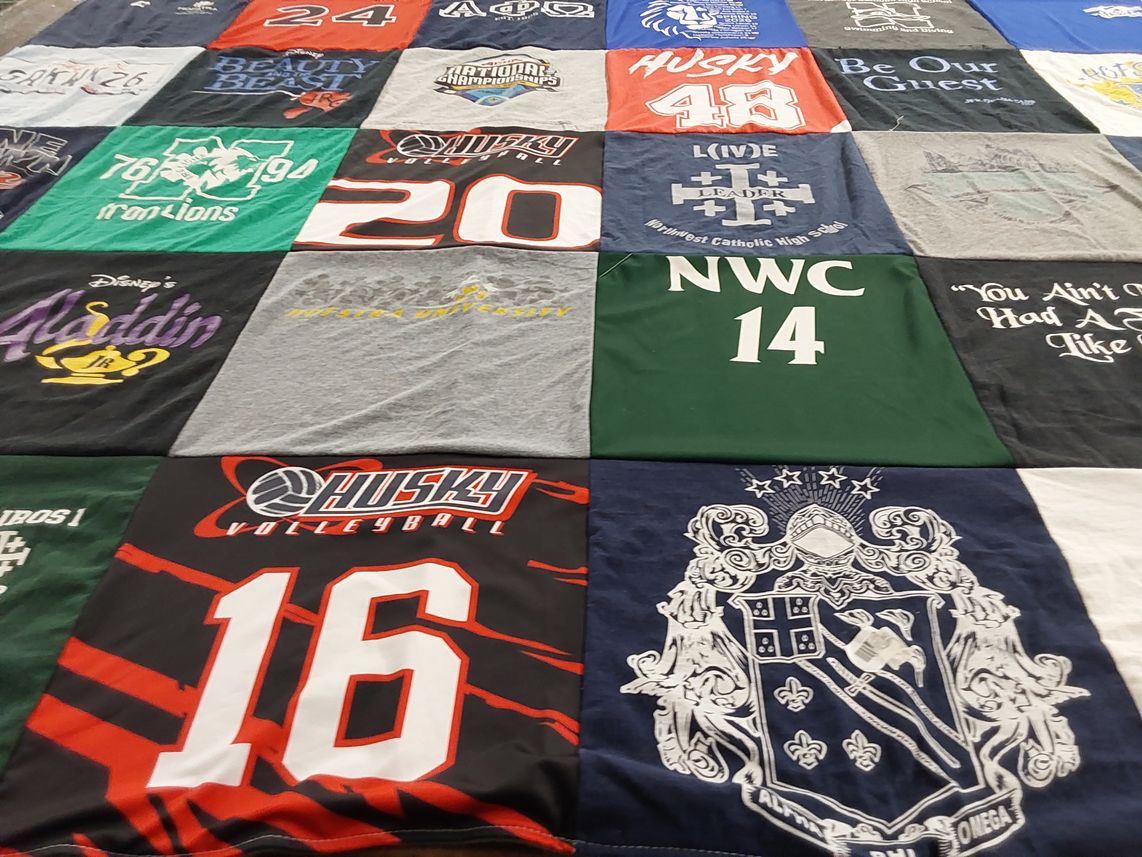 T-shirt quilt featuring husky volleyball by Sabrina from CT