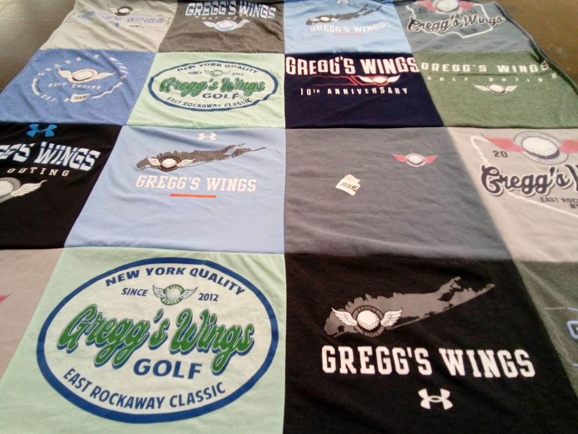 T-shirt quilt with golfing, food themes by Debra from NY