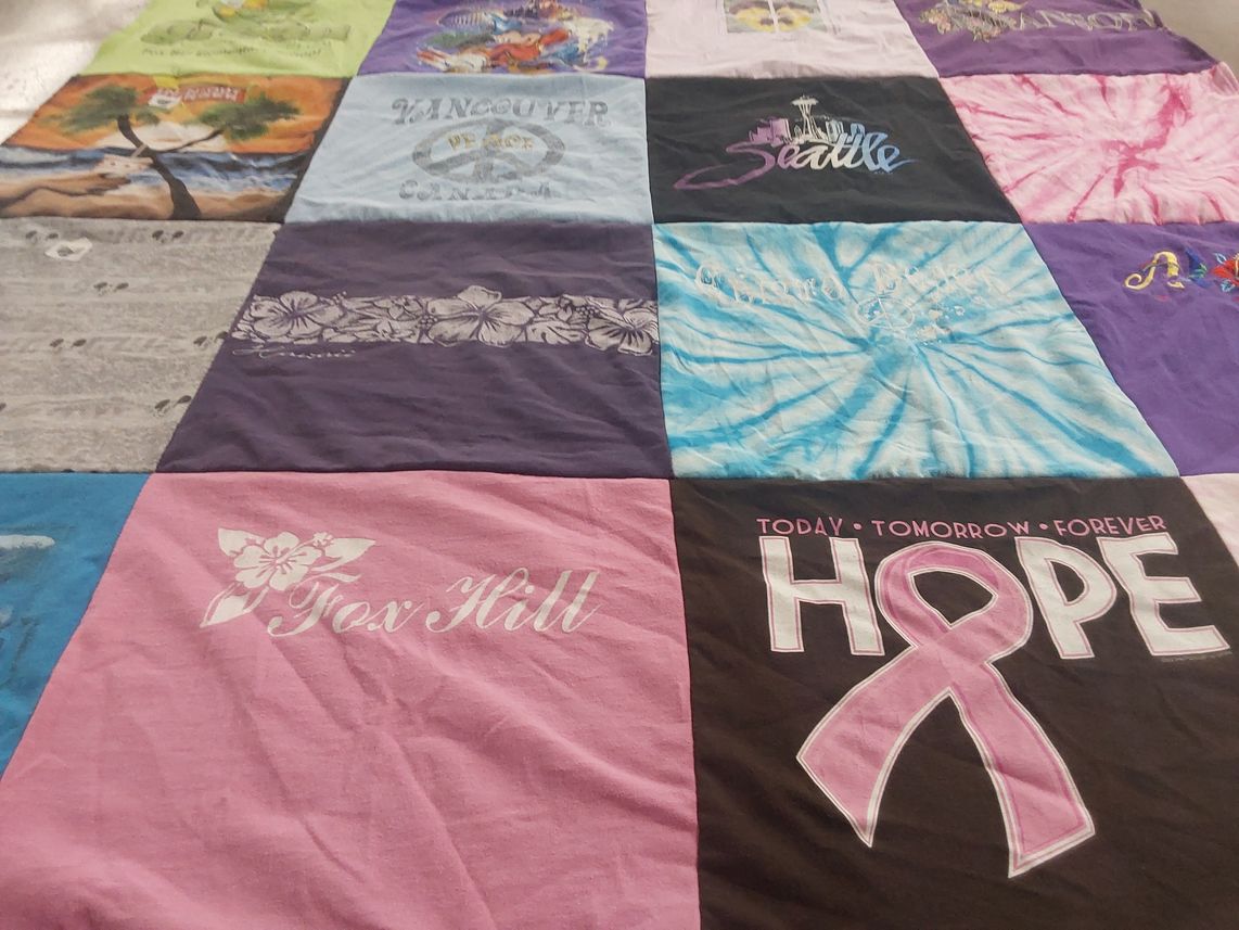 T-shirt quilt with travel, nature themes by Donna from VA
