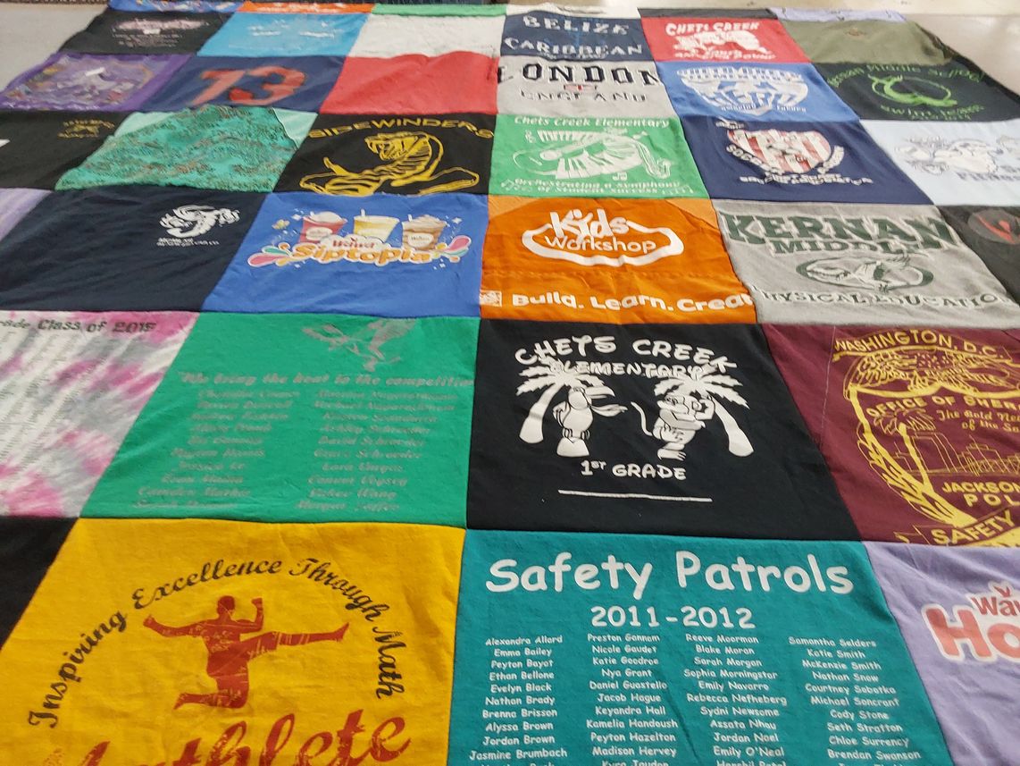 T-shirt quilt from ches creek elementary, kernan middle school by Debra from FL
