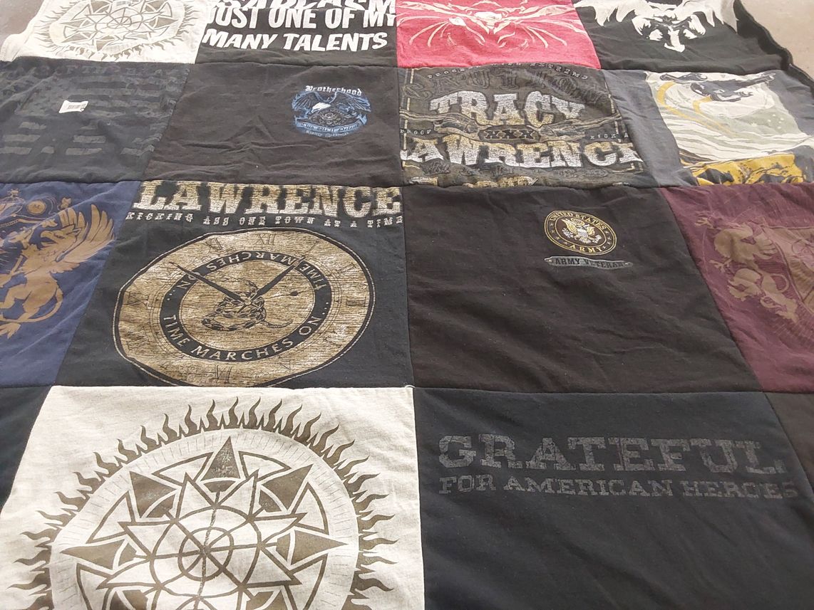 T-shirt quilt with music, military themes by amanda from OH