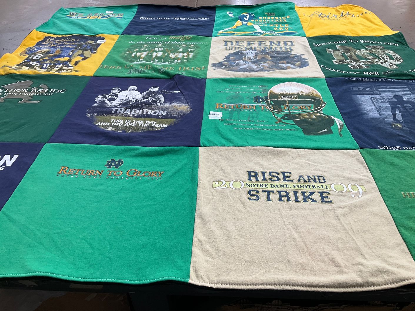 T-shirt quilt featuring notre dame football by Timothy from IN