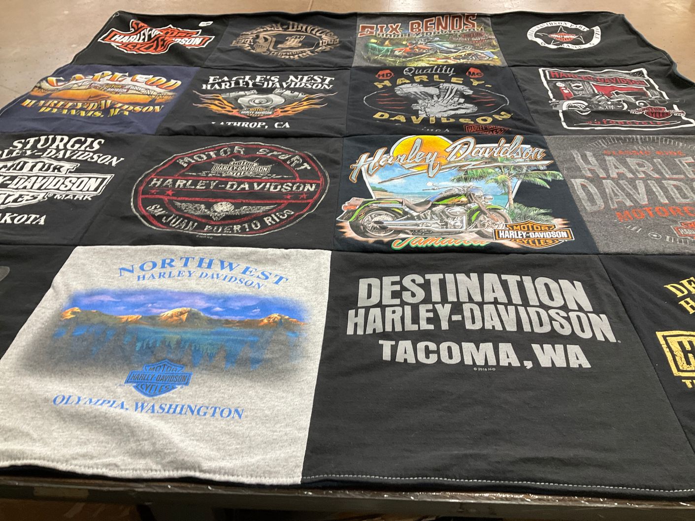 T-shirt quilt with motorcycles themes by Susan from CT
