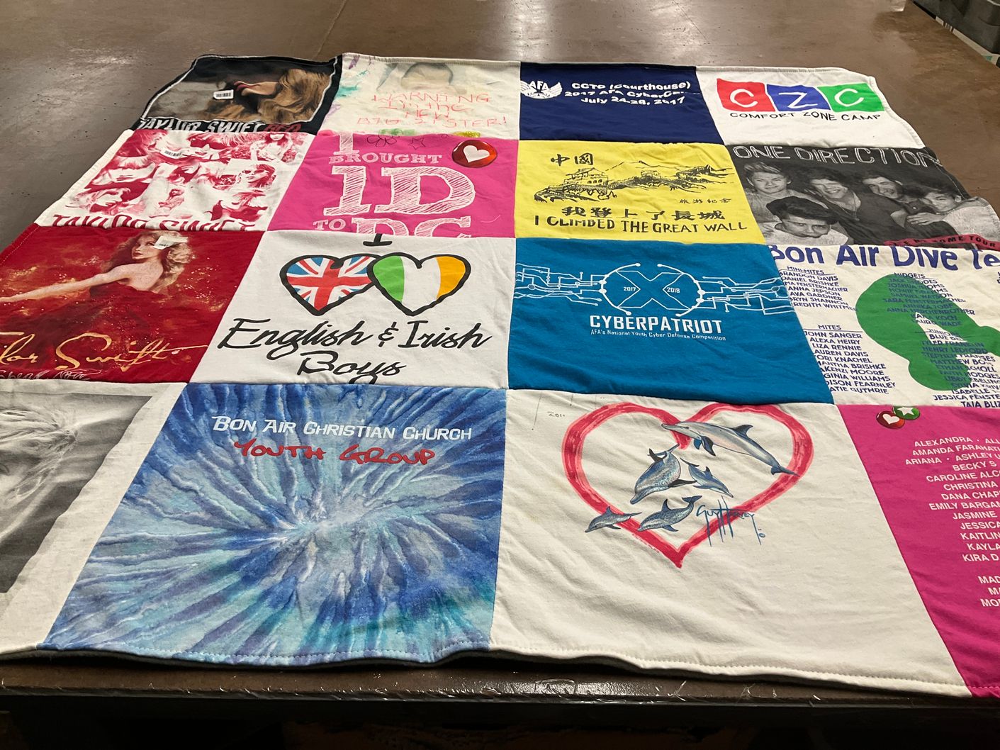 T-shirt quilt with music, youth activities themes by Diane from VA