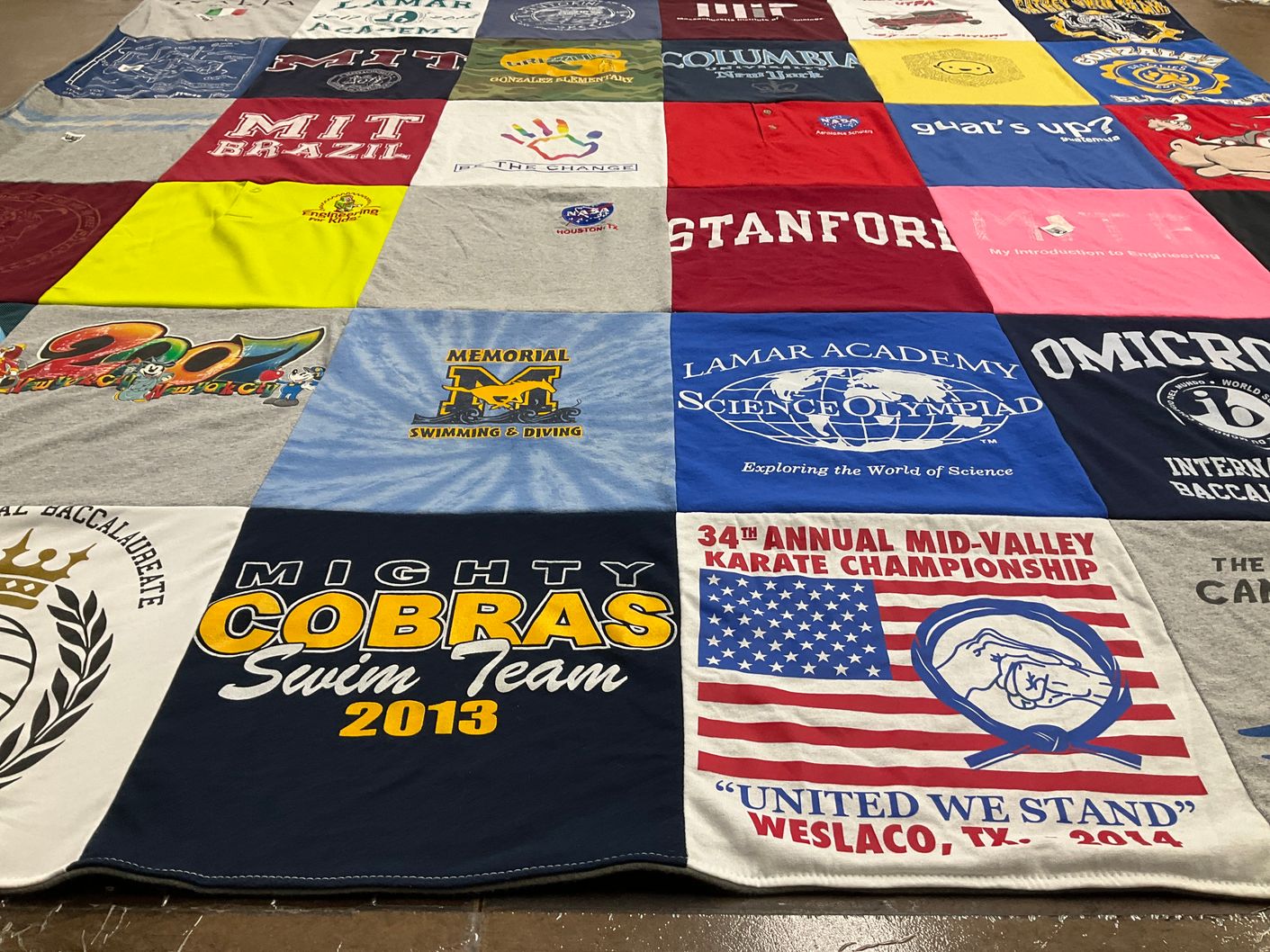 T-shirt quilt from massachusetts institute of technology, lamar academy by Maria from TX