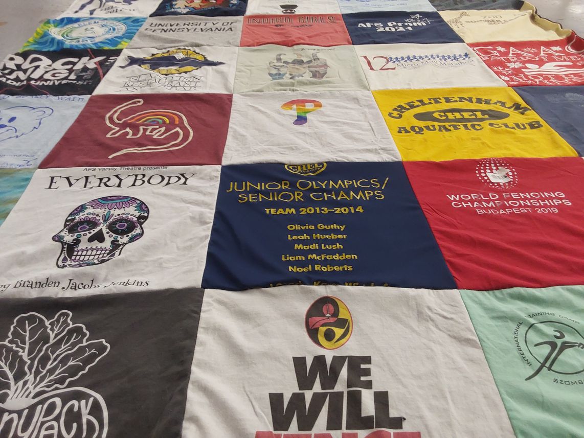T-shirt quilt from university of pennsylvania, cheltenham high school by Valerie from PA
