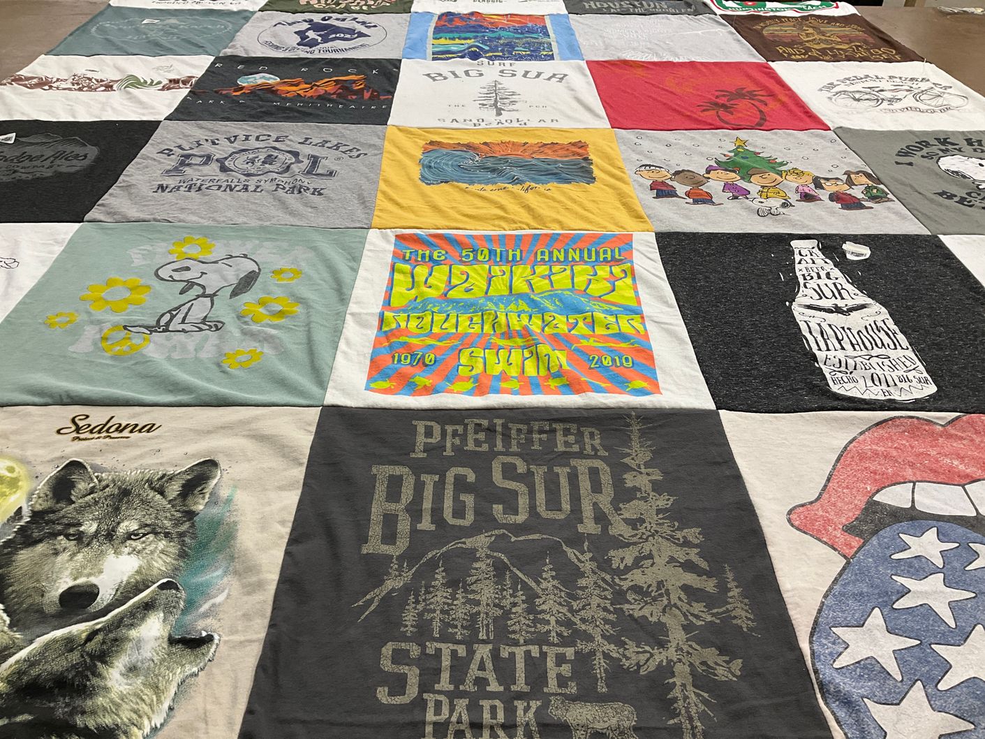 T-shirt quilt with outdoor activities, nature themes by Lynn from HI