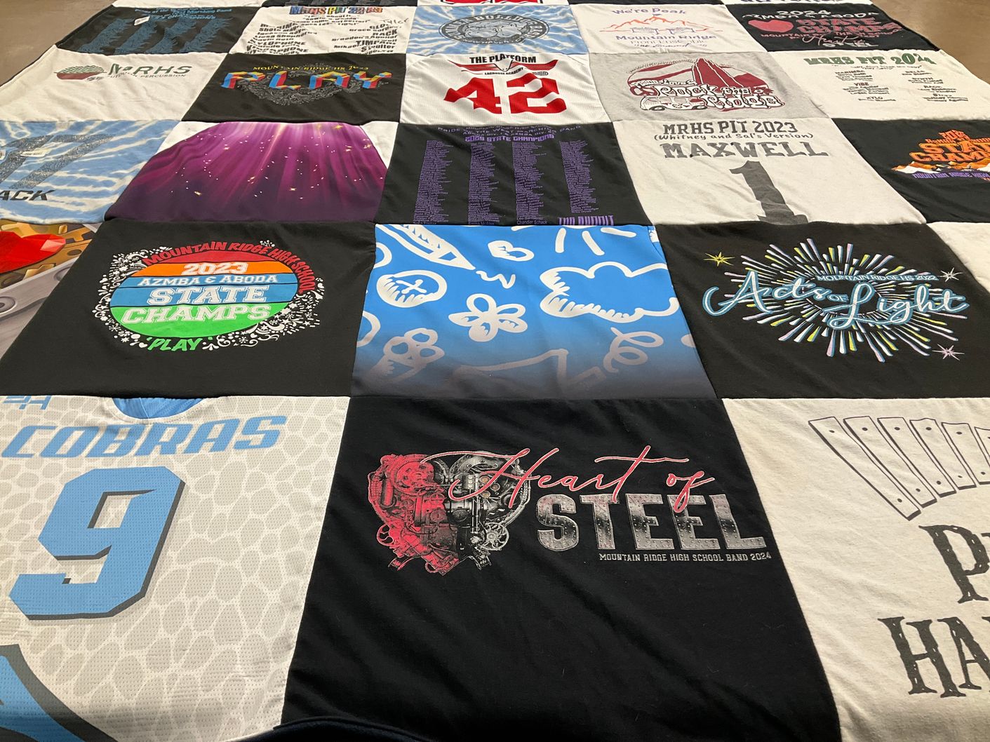 T-shirt quilt featuring mountain ridge high school cobras by Jennifer from AZ