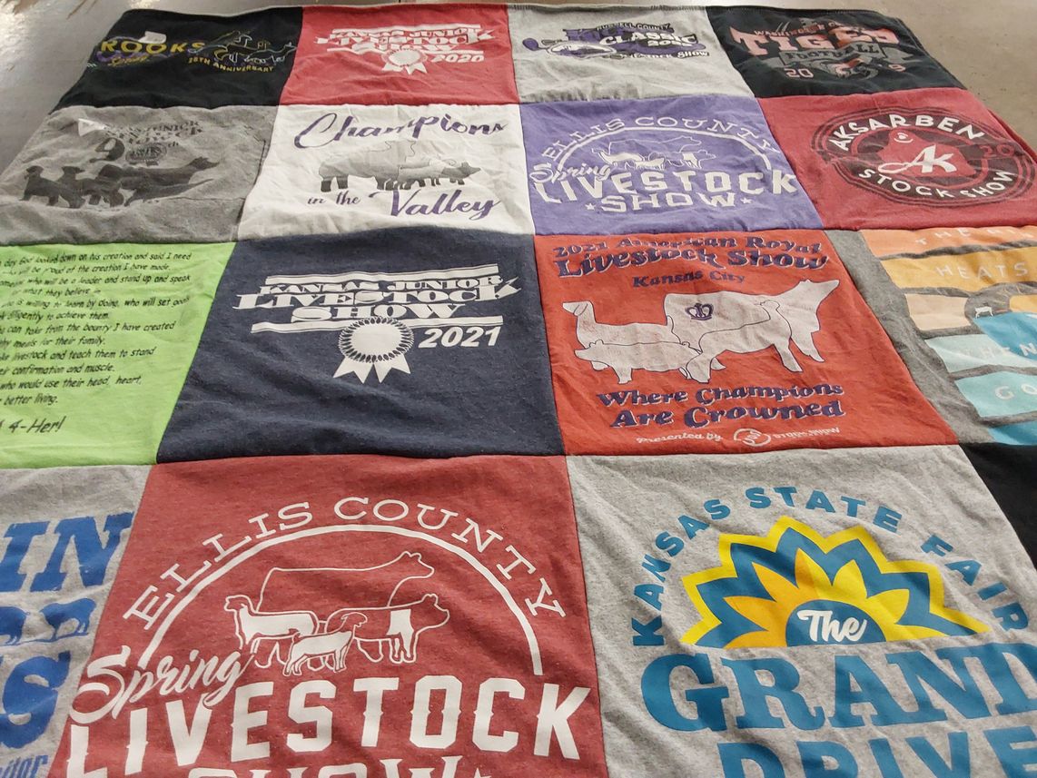 T-shirt quilt with agriculture, farming themes by Lisa from KS